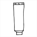 Doodle style illustration. tube, container for cream, cleaning agent, toothpaste, subject of sanitation, body care, hygiene. clipa